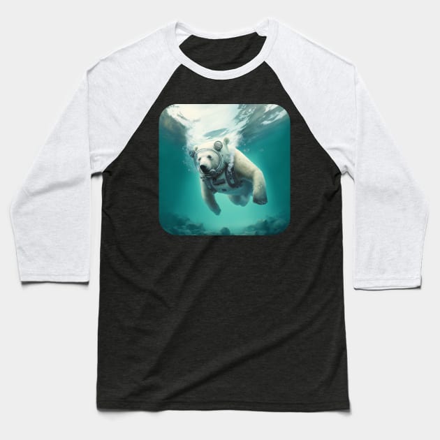 Polar bear diving Baseball T-Shirt by Rabbit Hole Designs